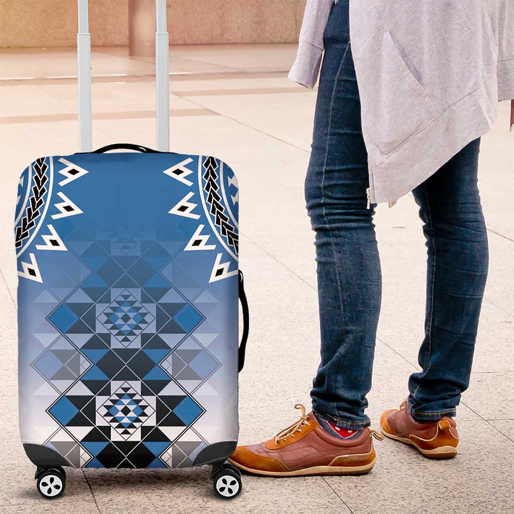 New Zealand Luggage Cover Poutama Mix Blue Taniko Inspired Art LT05 Blue - Polynesian Pride