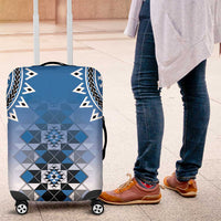 New Zealand Luggage Cover Poutama Mix Blue Taniko Inspired Art LT05 Blue - Polynesian Pride