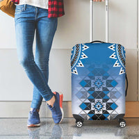 New Zealand Luggage Cover Poutama Mix Blue Taniko Inspired Art LT05 - Polynesian Pride