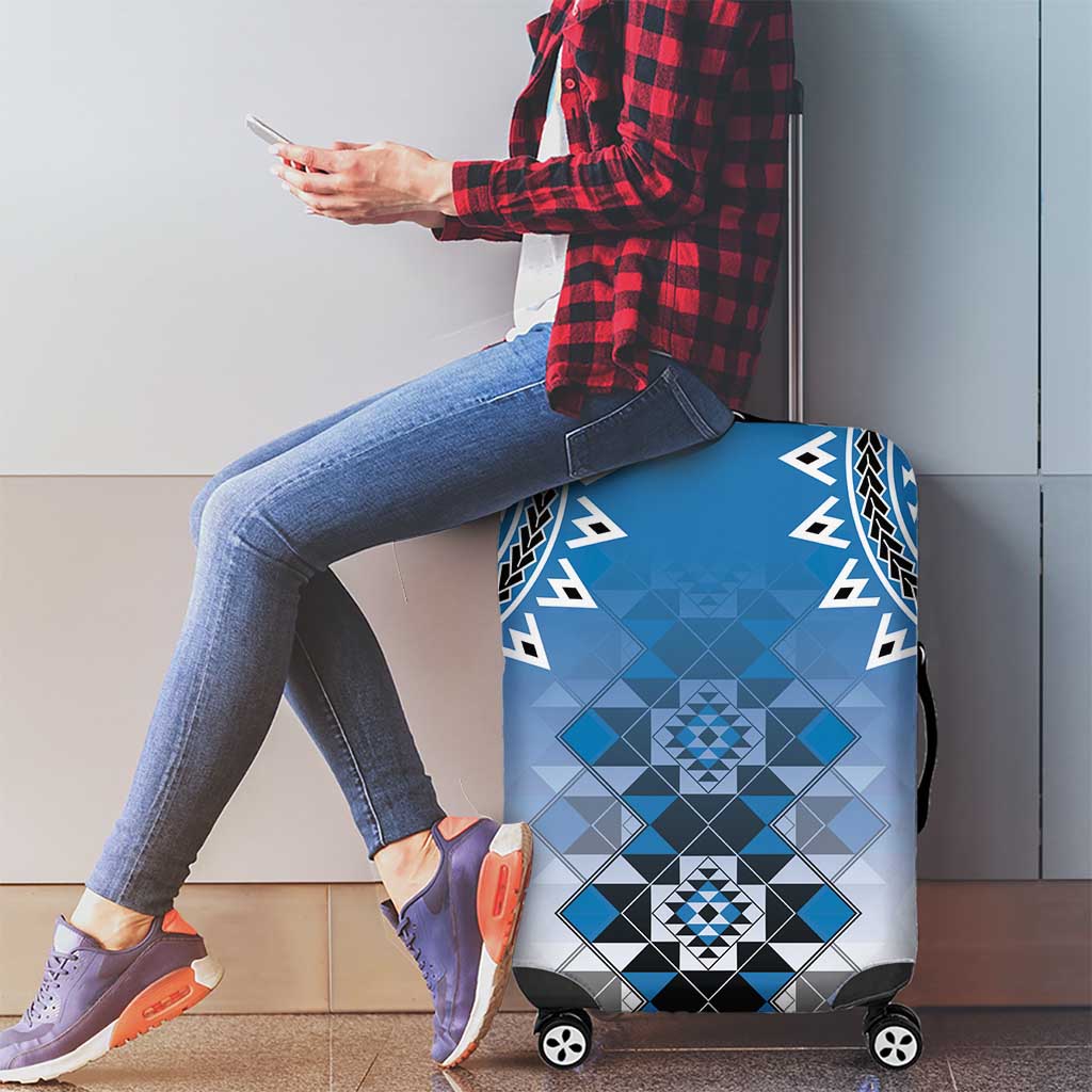 New Zealand Luggage Cover Poutama Mix Blue Taniko Inspired Art LT05 - Polynesian Pride
