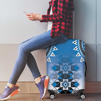 New Zealand Luggage Cover Poutama Mix Blue Taniko Inspired Art LT05 - Polynesian Pride