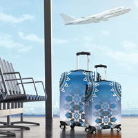 New Zealand Luggage Cover Poutama Mix Blue Taniko Inspired Art LT05 - Polynesian Pride