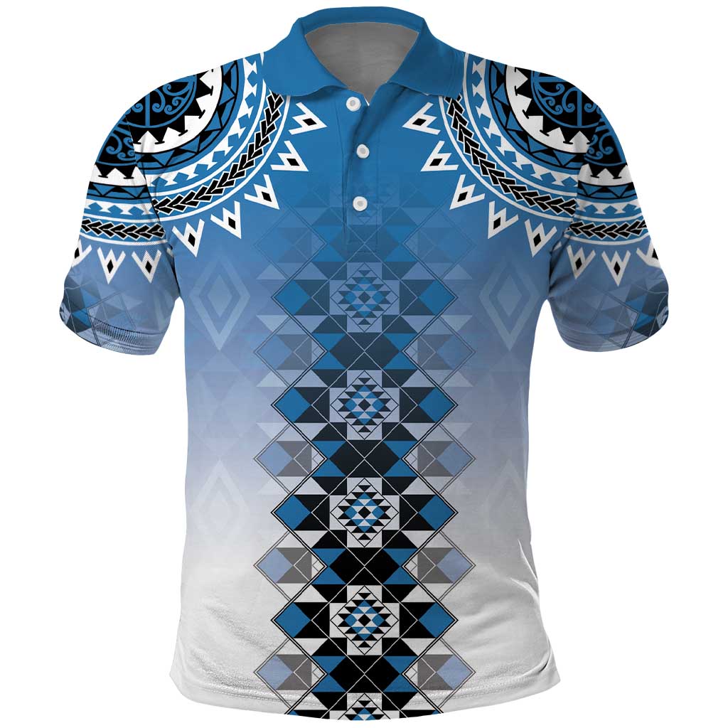 New Zealand Polo Shirt Poutama Mix Blue Taniko Inspired Art LT05 Blue - Polynesian Pride