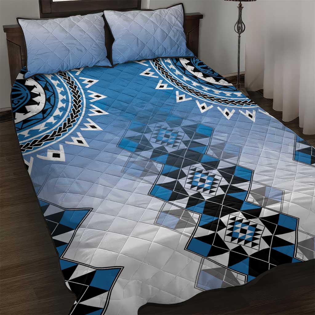 New Zealand Quilt Bed Set Poutama Mix Blue Taniko Inspired Art LT05 Blue - Polynesian Pride