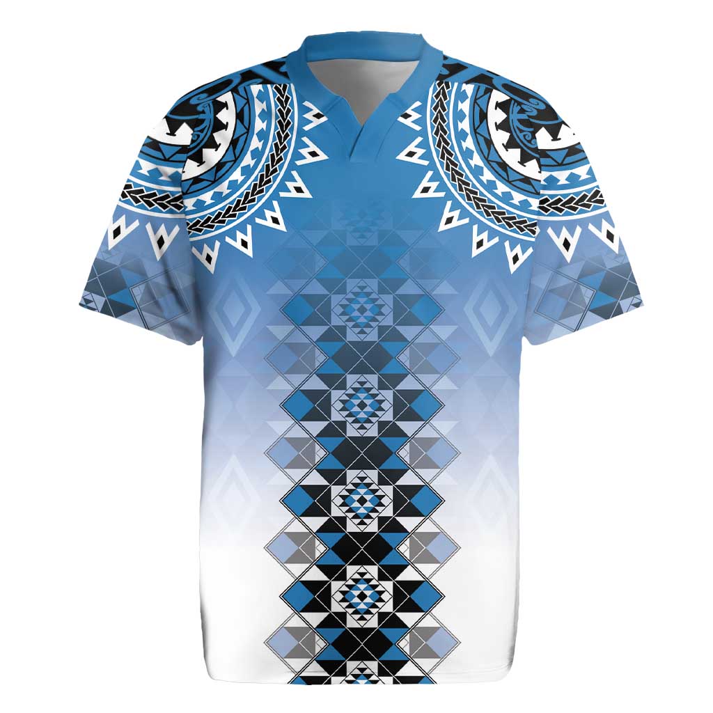 New Zealand Rugby Jersey Poutama Mix Blue Taniko Inspired Art LT05 Blue - Polynesian Pride