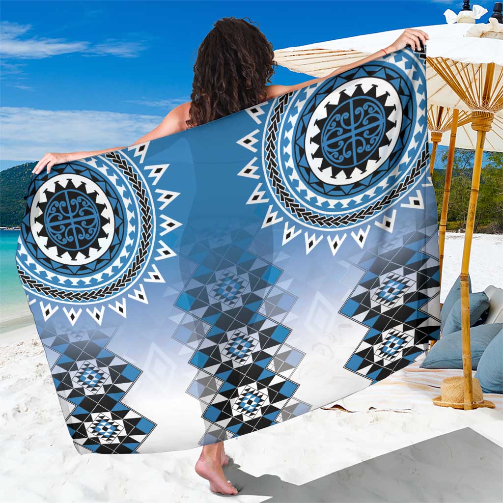 New Zealand Sarong Poutama Mix Blue Taniko Inspired Art LT05