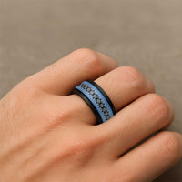 New Zealand Spinner Ring Poutama Mix Blue Taniko Inspired Art LT05 - Polynesian Pride