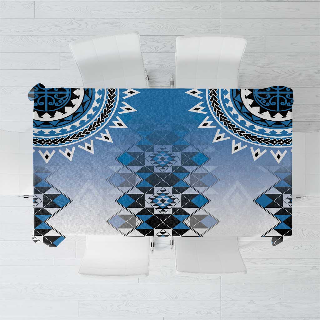New Zealand Tablecloth Poutama Mix Blue Taniko Inspired Art LT05 Blue - Polynesian Pride
