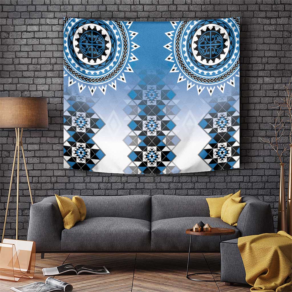 New Zealand Tapestry Poutama Mix Blue Taniko Inspired Art LT05 Blue - Polynesian Pride