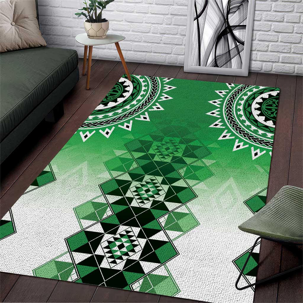 New Zealand Area Rug Poutama Mix Green Taniko Inspired Art LT05 Green - Polynesian Pride