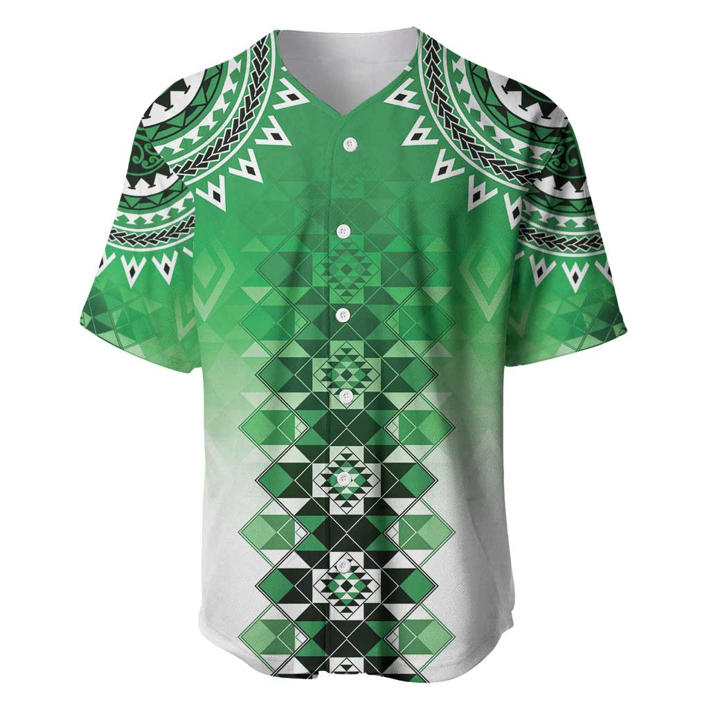 New Zealand Baseball Jersey Poutama Mix Green Taniko Inspired Art LT05 Green - Polynesian Pride