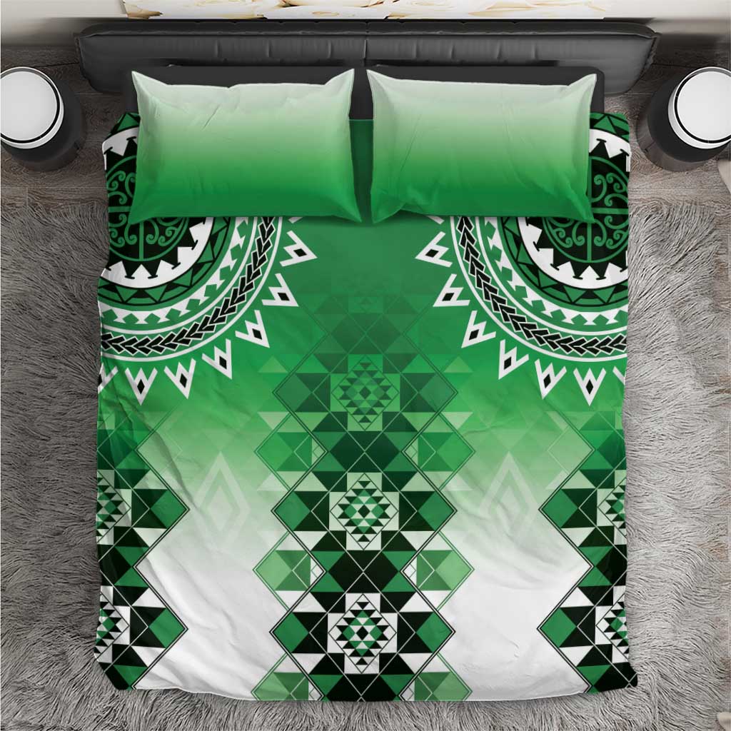 New Zealand Bedding Set Poutama Mix Green Taniko Inspired Art LT05 Green - Polynesian Pride