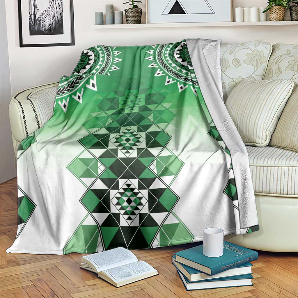 New Zealand Blanket Poutama Mix Green Taniko Inspired Art LT05 Green - Polynesian Pride