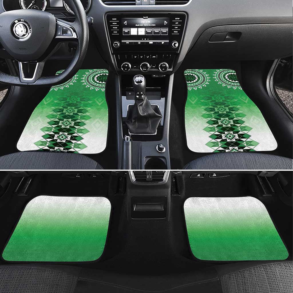 New Zealand Car Mats Poutama Mix Green Taniko Inspired Art LT05 Set 4pcs Green - Polynesian Pride