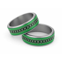 New Zealand Classic Ring Poutama Mix Green Taniko Inspired Art LT05 Sliver Green - Polynesian Pride