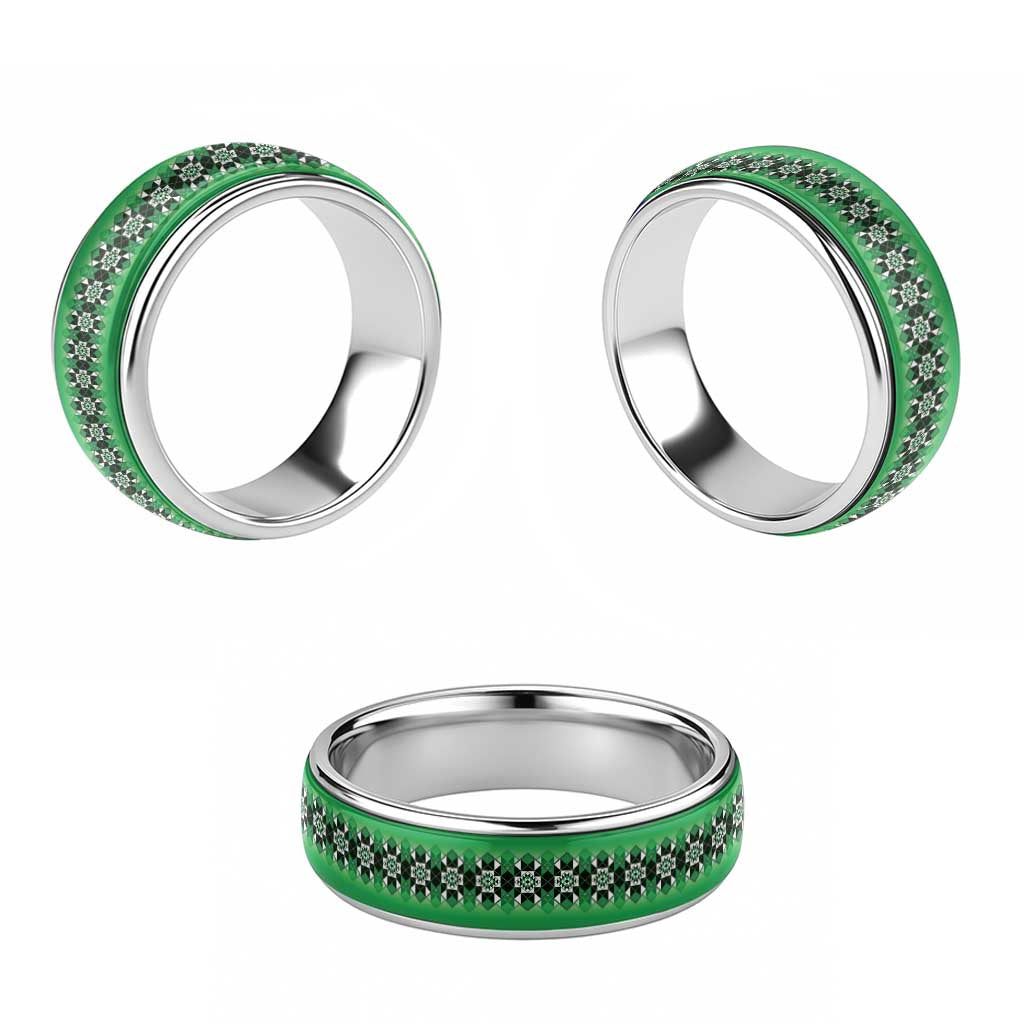 New Zealand Classic Ring Poutama Mix Green Taniko Inspired Art LT05 - Polynesian Pride