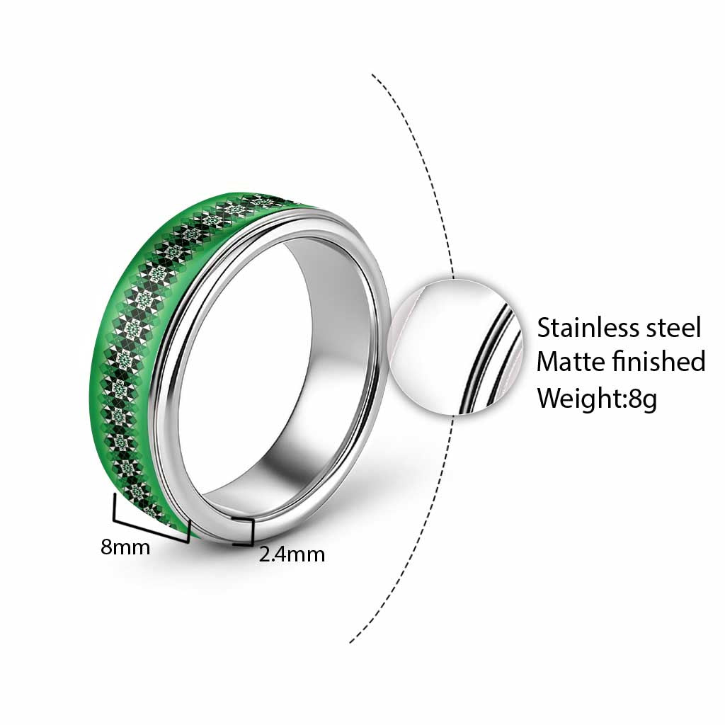 New Zealand Classic Ring Poutama Mix Green Taniko Inspired Art LT05 - Polynesian Pride
