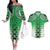 New Zealand Couples Matching Off The Shoulder Long Sleeve Dress and Hawaiian Shirt Poutama Mix Green Taniko Inspired Art