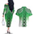 New Zealand Couples Matching Off The Shoulder Long Sleeve Dress and Hawaiian Shirt Poutama Mix Green Taniko Inspired Art