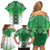 New Zealand Family Matching Off Shoulder Short Dress and Hawaiian Shirt Poutama Mix Green Taniko Inspired Art LT05