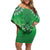 New Zealand Family Matching Off Shoulder Short Dress and Hawaiian Shirt Poutama Mix Green Taniko Inspired Art LT05