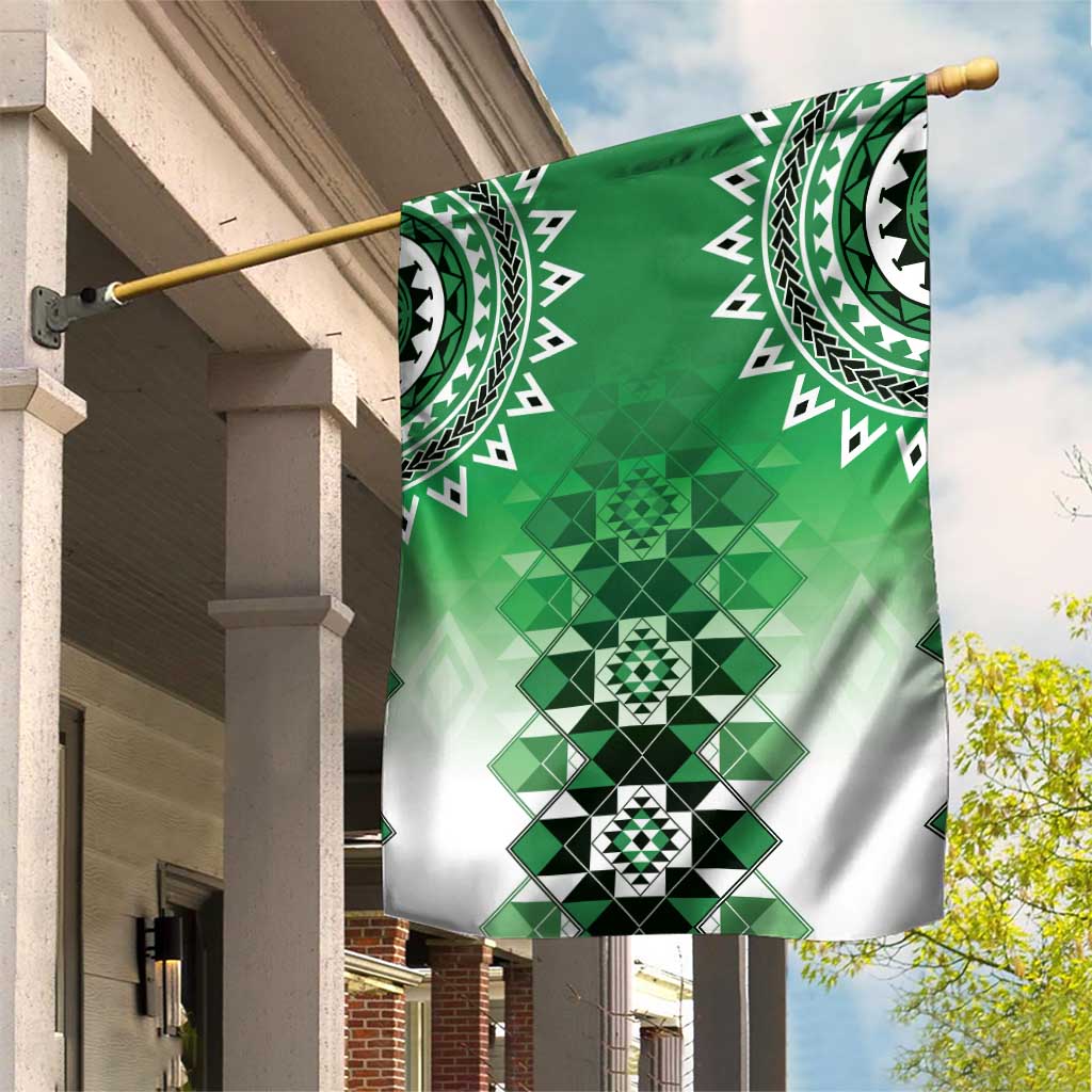 New Zealand Garden Flag Poutama Mix Green Taniko Inspired Art LT05 House Flag Green - Polynesian Pride