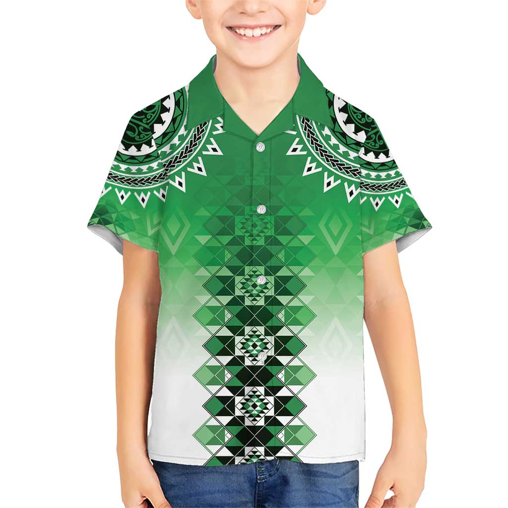 New Zealand Kid Hawaiian Shirt Poutama Mix Green Taniko Inspired Art LT05 Kid Green - Polynesian Pride
