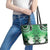 New Zealand Leather Tote Bag Poutama Mix Green Taniko Inspired Art LT05