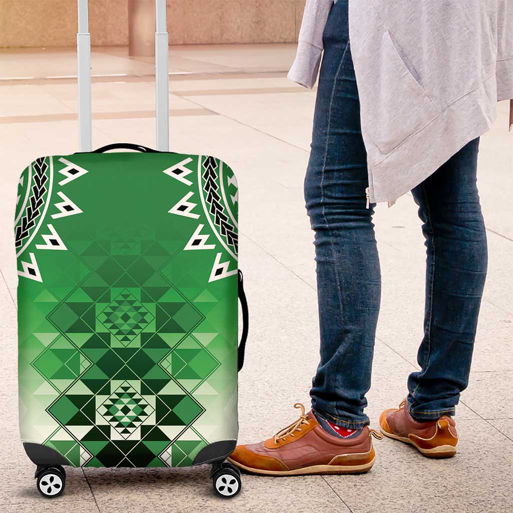 New Zealand Luggage Cover Poutama Mix Green Taniko Inspired Art LT05 Green - Polynesian Pride
