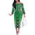 New Zealand Off The Shoulder Long Sleeve Dress Poutama Mix Green Taniko Inspired Art LT05