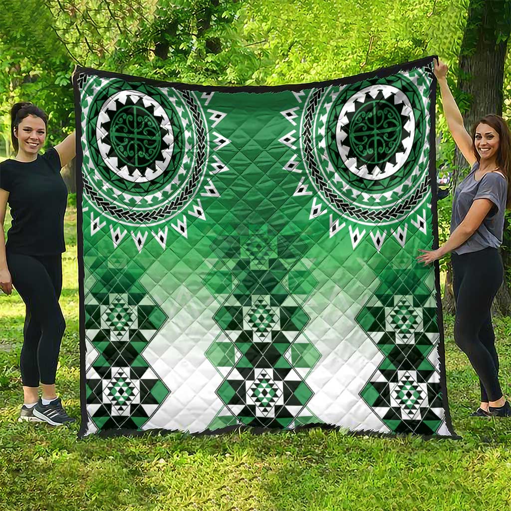 New Zealand Quilt Poutama Mix Green Taniko Inspired Art LT05 - Polynesian Pride