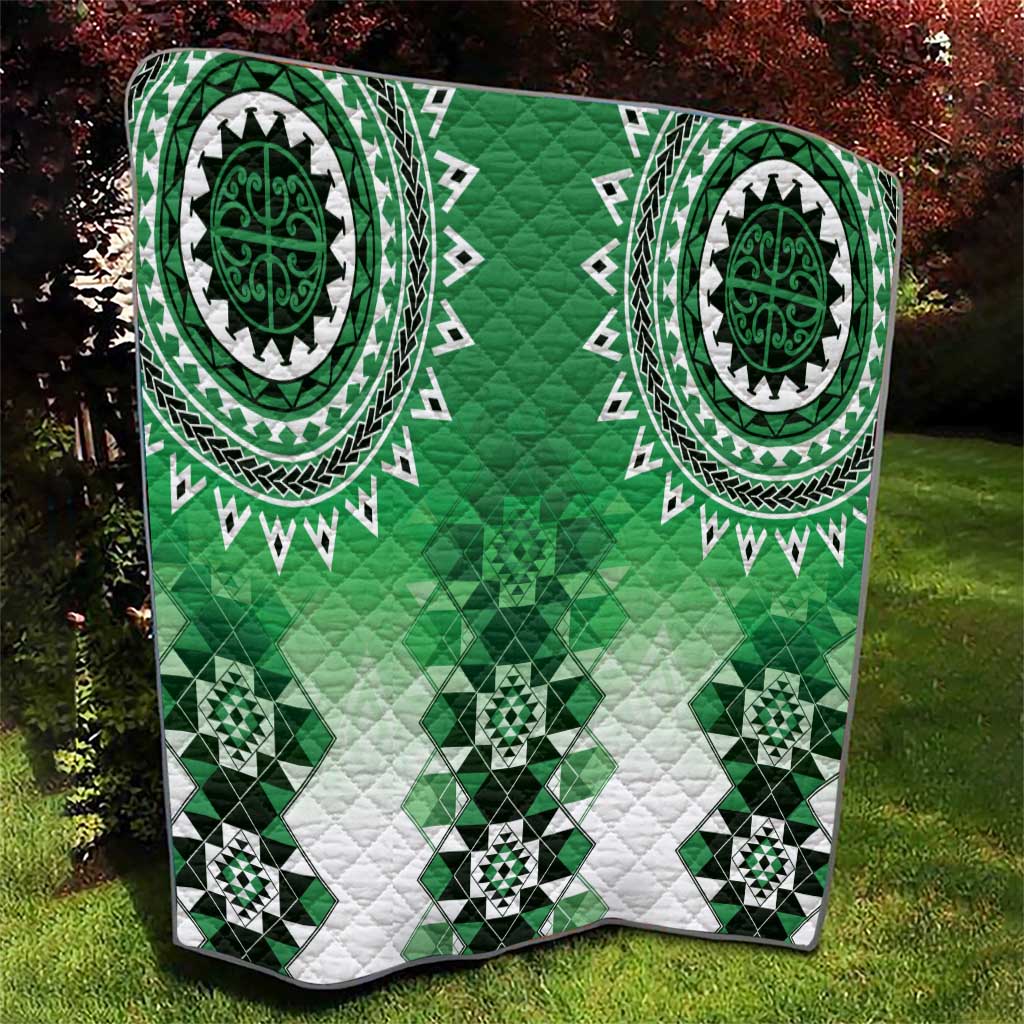 New Zealand Quilt Poutama Mix Green Taniko Inspired Art LT05 - Polynesian Pride