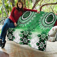 New Zealand Quilt Poutama Mix Green Taniko Inspired Art LT05 - Polynesian Pride
