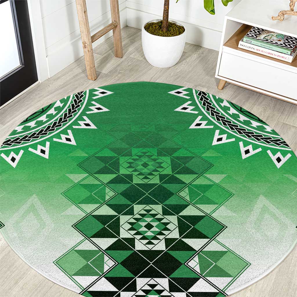 New Zealand Round Carpet Poutama Mix Green Taniko Inspired Art LT05 Green - Polynesian Pride