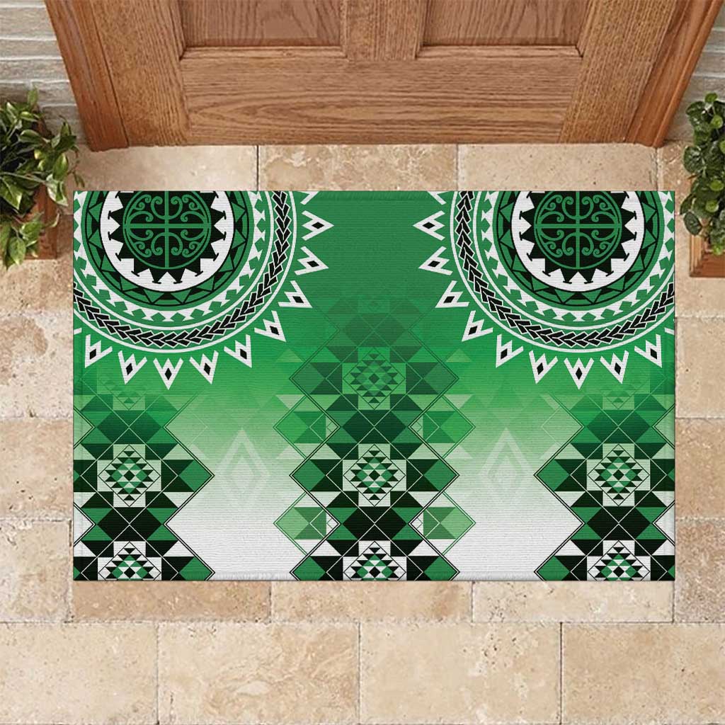 New Zealand Rubber Doormat Poutama Mix Green Taniko Inspired Art LT05 Green - Polynesian Pride