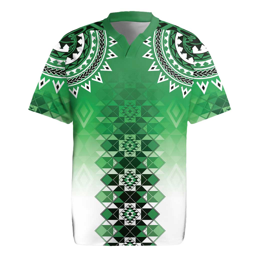 New Zealand Rugby Jersey Poutama Mix Green Taniko Inspired Art LT05 Green - Polynesian Pride