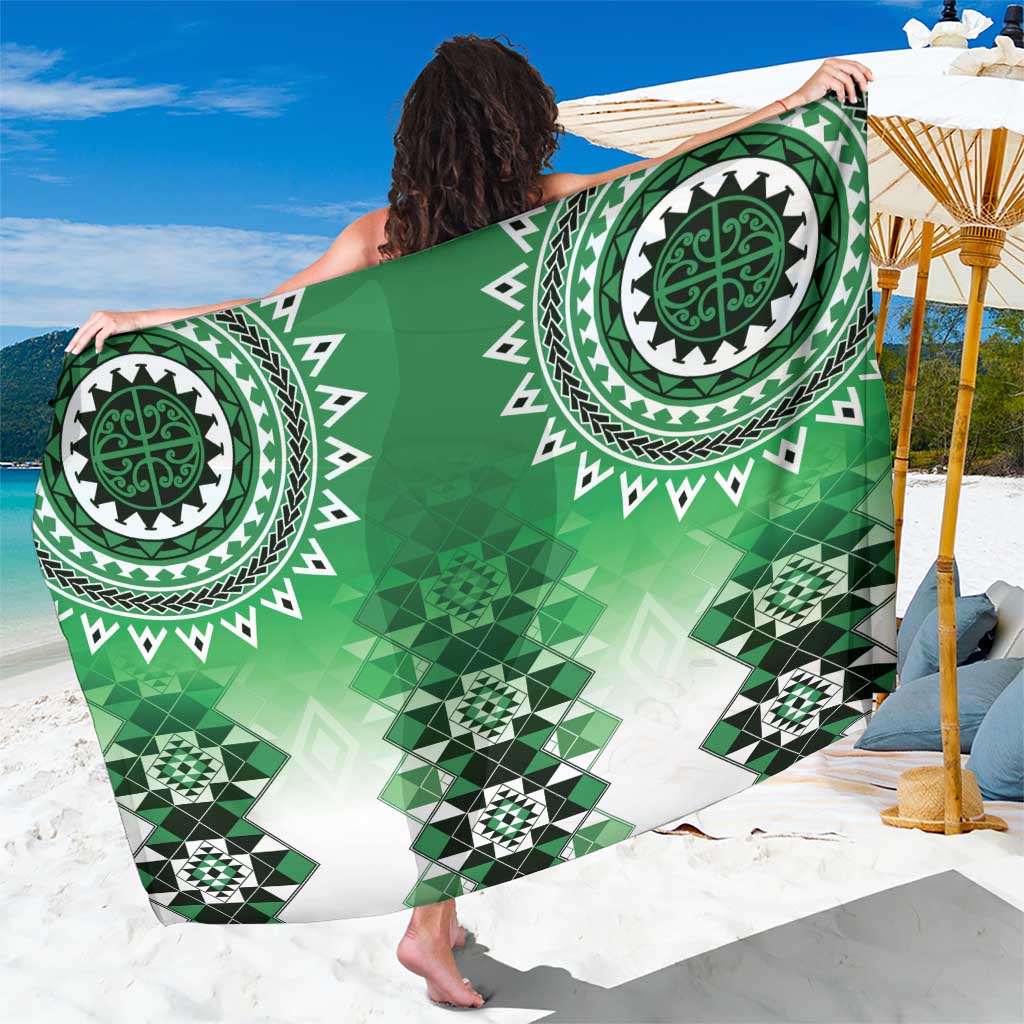 New Zealand Sarong Poutama Mix Green Taniko Inspired Art LT05