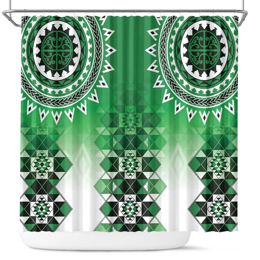 New Zealand Shower Curtain Poutama Mix Green Taniko Inspired Art LT05 Green - Polynesian Pride