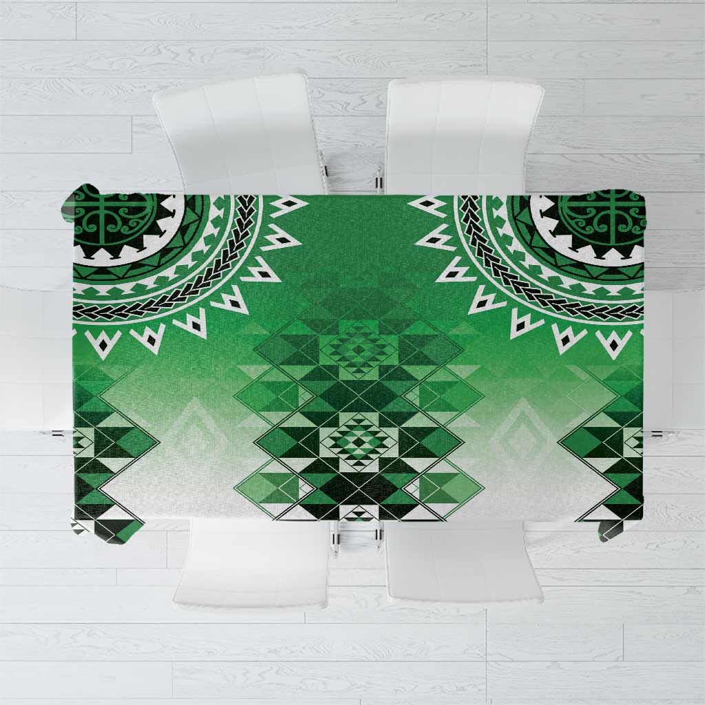 New Zealand Tablecloth Poutama Mix Green Taniko Inspired Art LT05