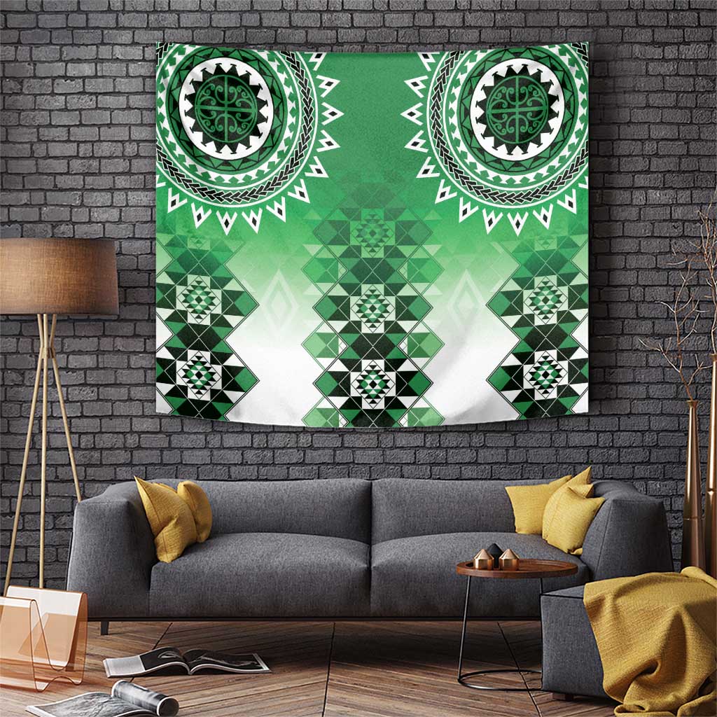 New Zealand Tapestry Poutama Mix Green Taniko Inspired Art LT05 Green - Polynesian Pride