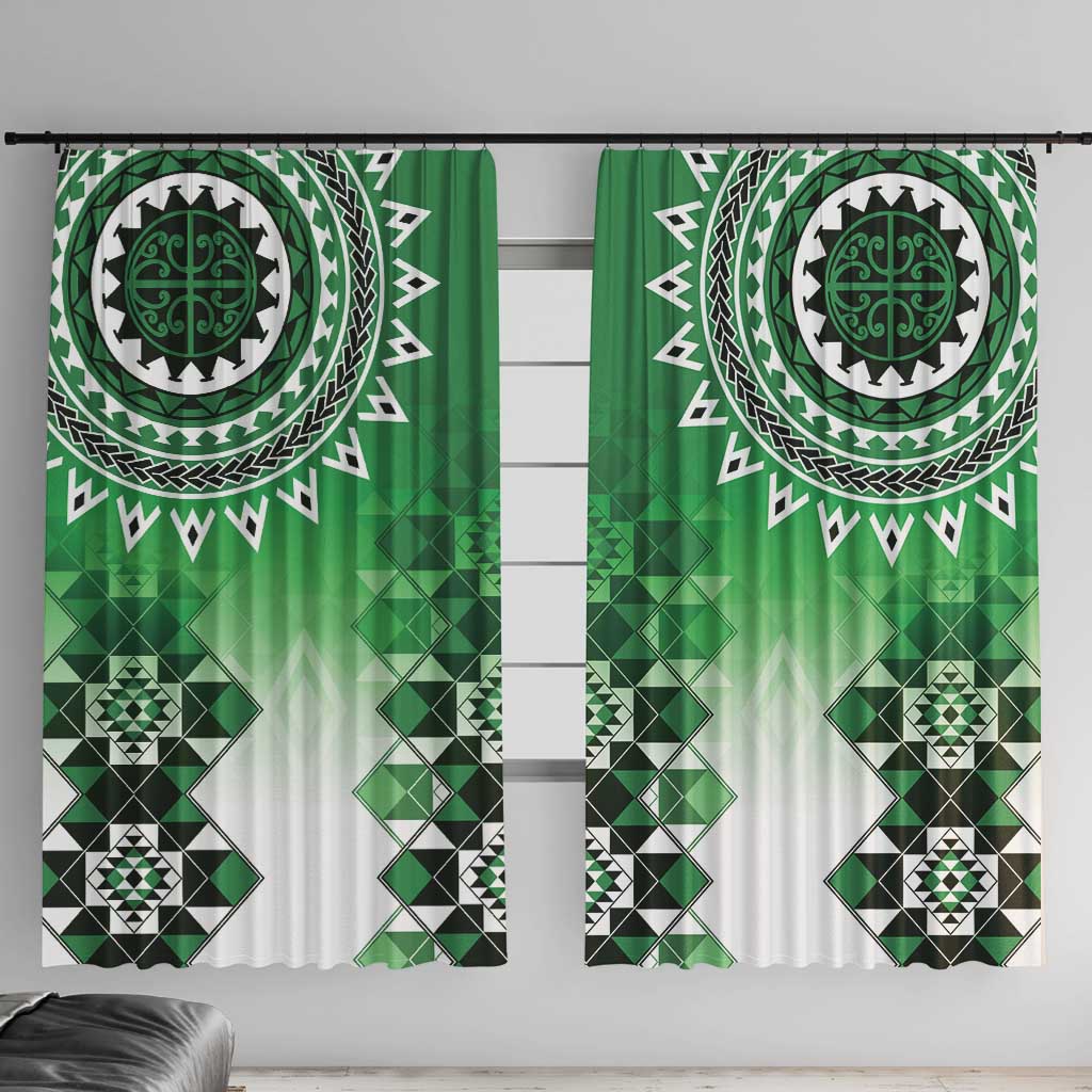 New Zealand Window Curtain Poutama Mix Green Taniko Inspired Art LT05 With Hooks Green - Polynesian Pride