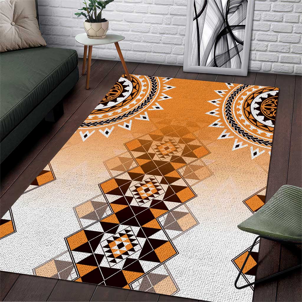 New Zealand Area Rug Poutama Mix Orange Taniko Inspired Art LT05