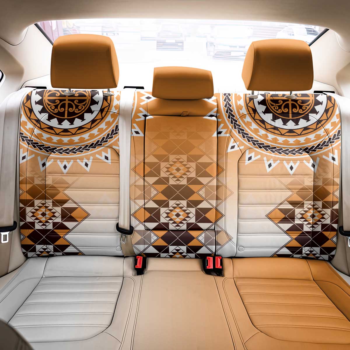 New Zealand Back Car Seat Cover Poutama Mix Orange Taniko Inspired Art LT05 - Polynesian Pride