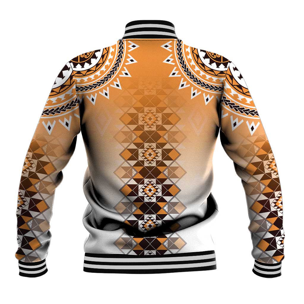 New Zealand Baseball Jacket Poutama Mix Orange Taniko Inspired Art LT05 - Polynesian Pride