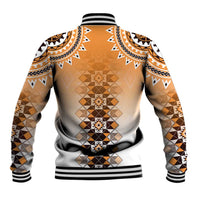 New Zealand Baseball Jacket Poutama Mix Orange Taniko Inspired Art LT05 - Polynesian Pride