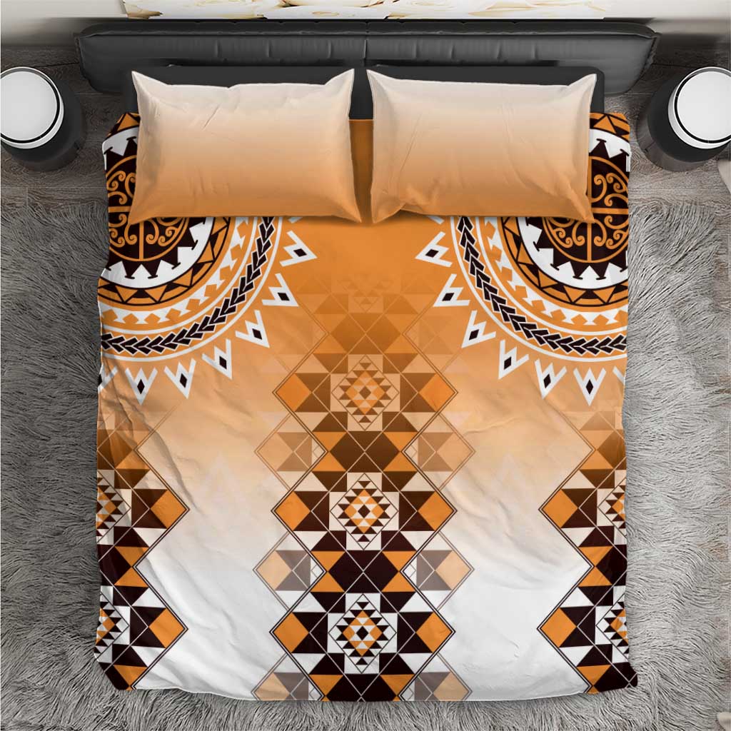 New Zealand Bedding Set Poutama Mix Orange Taniko Inspired Art LT05 Orange - Polynesian Pride