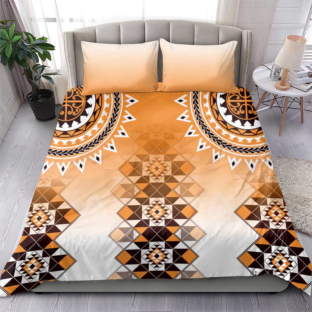 New Zealand Bedding Set Poutama Mix Orange Taniko Inspired Art LT05 - Polynesian Pride