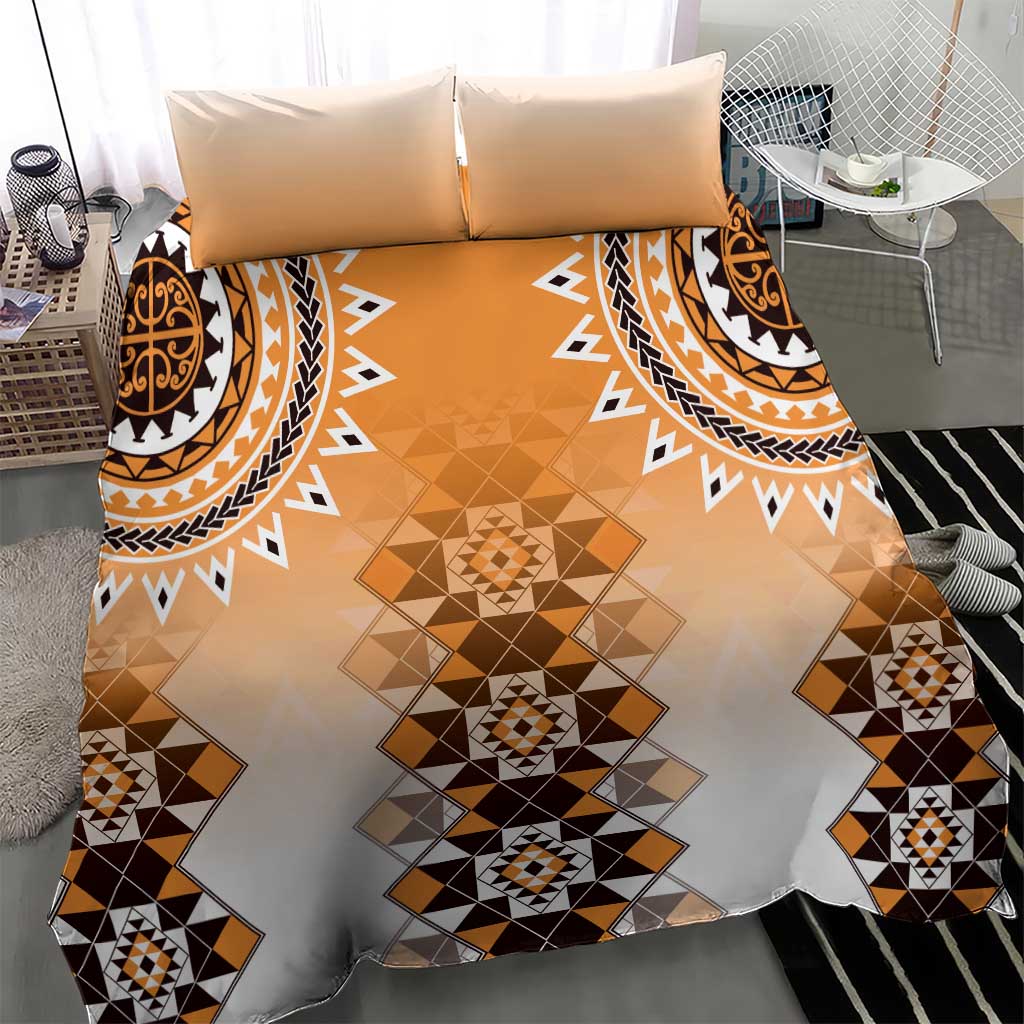 New Zealand Bedding Set Poutama Mix Orange Taniko Inspired Art LT05 - Polynesian Pride