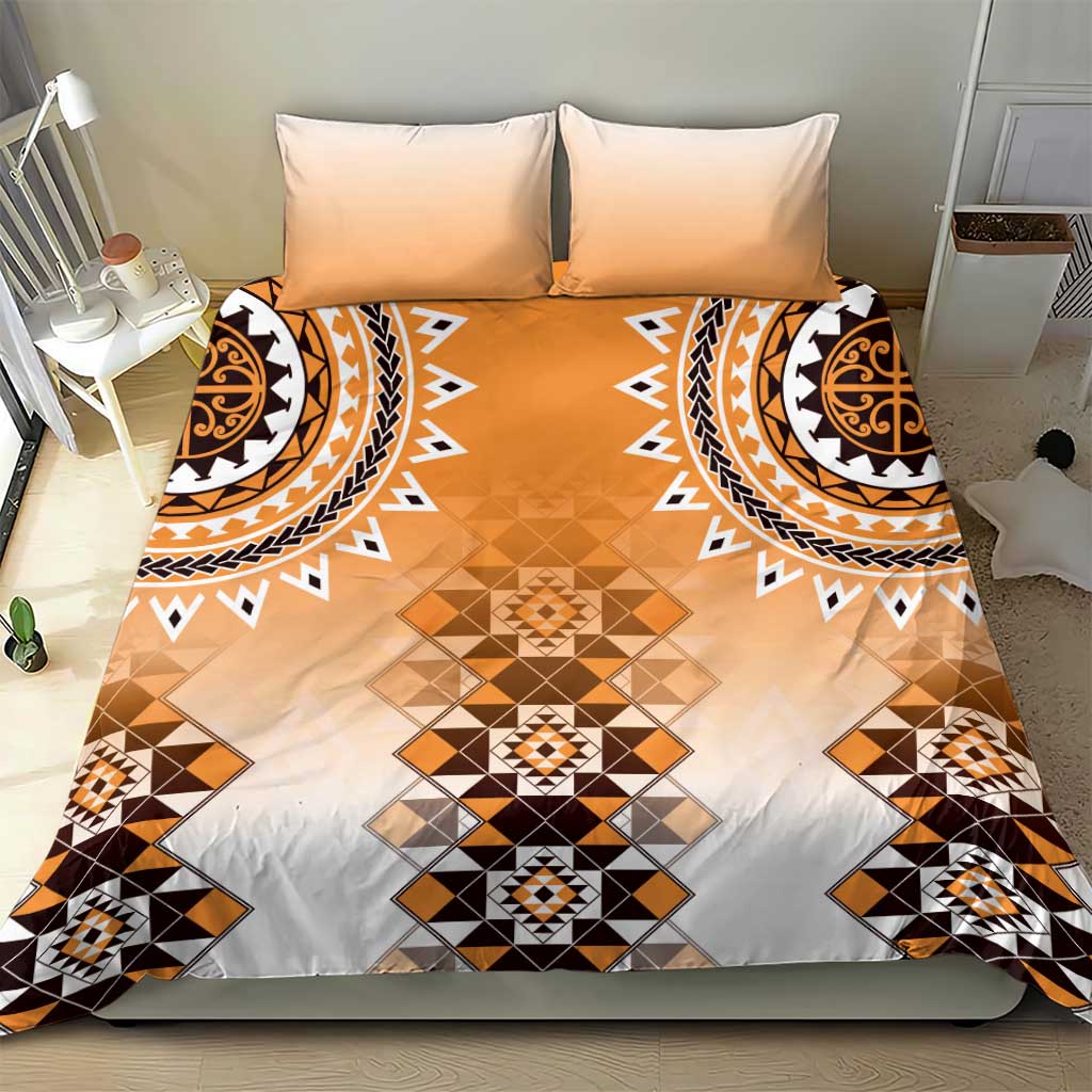 New Zealand Bedding Set Poutama Mix Orange Taniko Inspired Art LT05 - Polynesian Pride