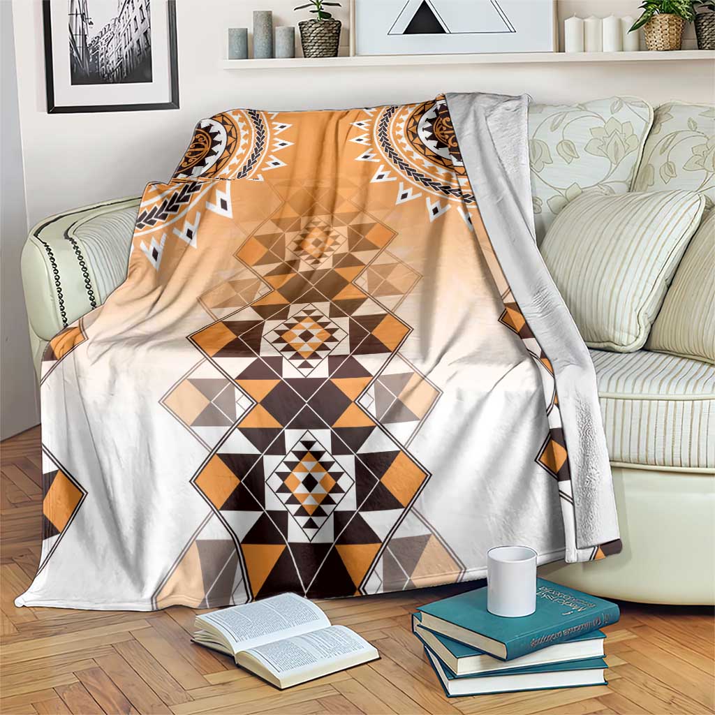 New Zealand Blanket Poutama Mix Orange Taniko Inspired Art LT05 Orange - Polynesian Pride